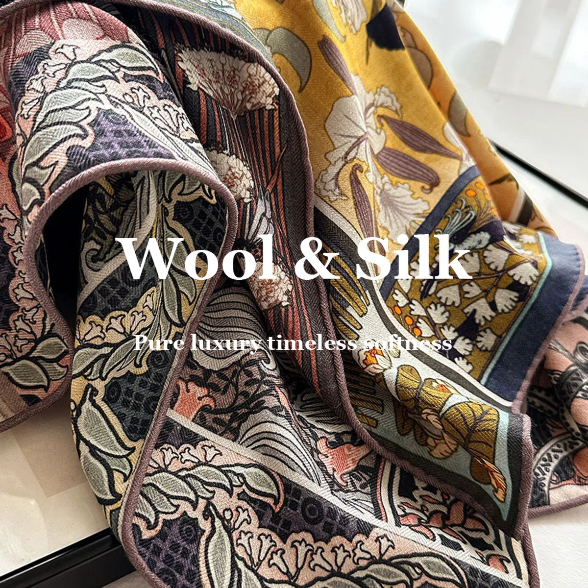 

82% Wool 18% Real Silk Square Scarf Neckerchief Headkerchief Luxury Hairband Foulard Bandana Shawl Wrap Hijab Pashmina Bufanda