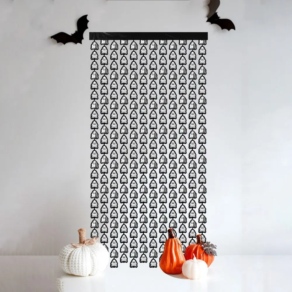 

2Pcs 1X2M Halloween Ghost Rain Curtains Creativity Spooky Scary Background Wall Tassel Sparkling Funny