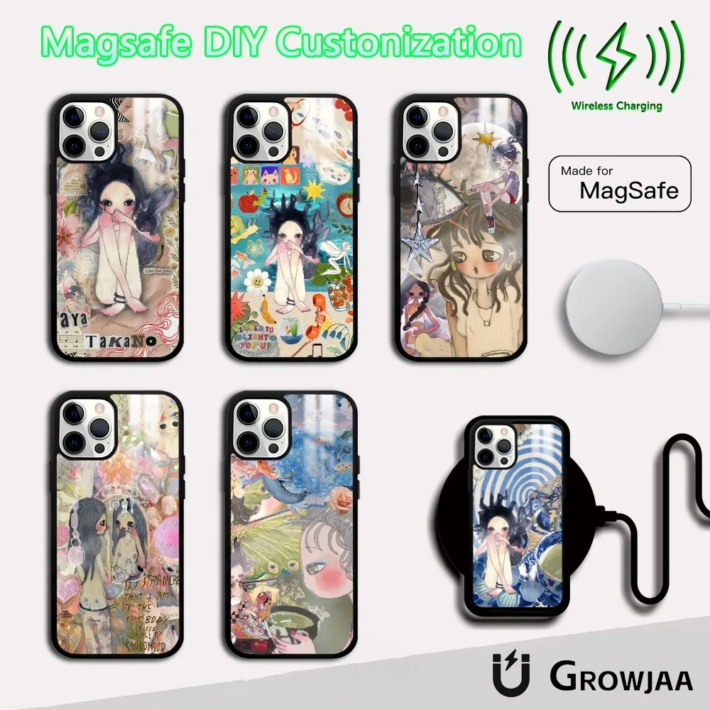 A-Aya T-Takano Japan Painter Phone Case For IPhone 16 15 14 13 12 11 Pro Max Plus Mini Magsafe Mirror Wireless Magnetic Cover