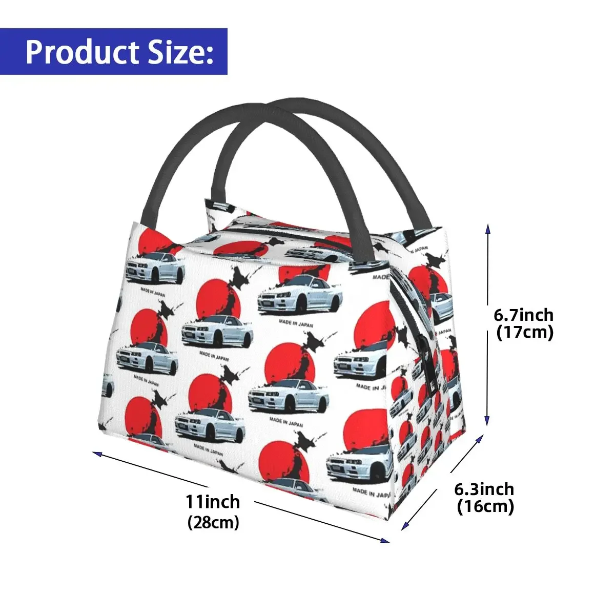 Skyline R34 GTR Japan Lunch Bags Insulated Bento Box Lunch Tote Resuable Picnic Bags Cooler Thermal Bag for Woman Kids Work