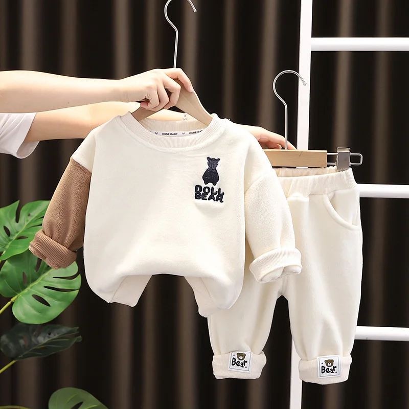 Winter Baby Clothes Suit Boys Clothing Children Girls Thicken Warm T-Shirt Pants 2Pcs/Set Toddler Casual Costume Kids Tracksuits