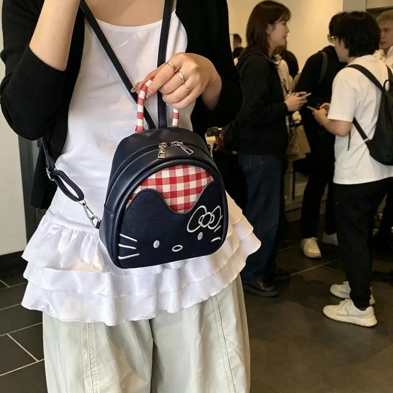 

New Hello Kittys Backpack Mini Cartoon Fashion Sweet Girl Bags for Woman Storage Kawaii Cartoon Cute Grid Backpack
