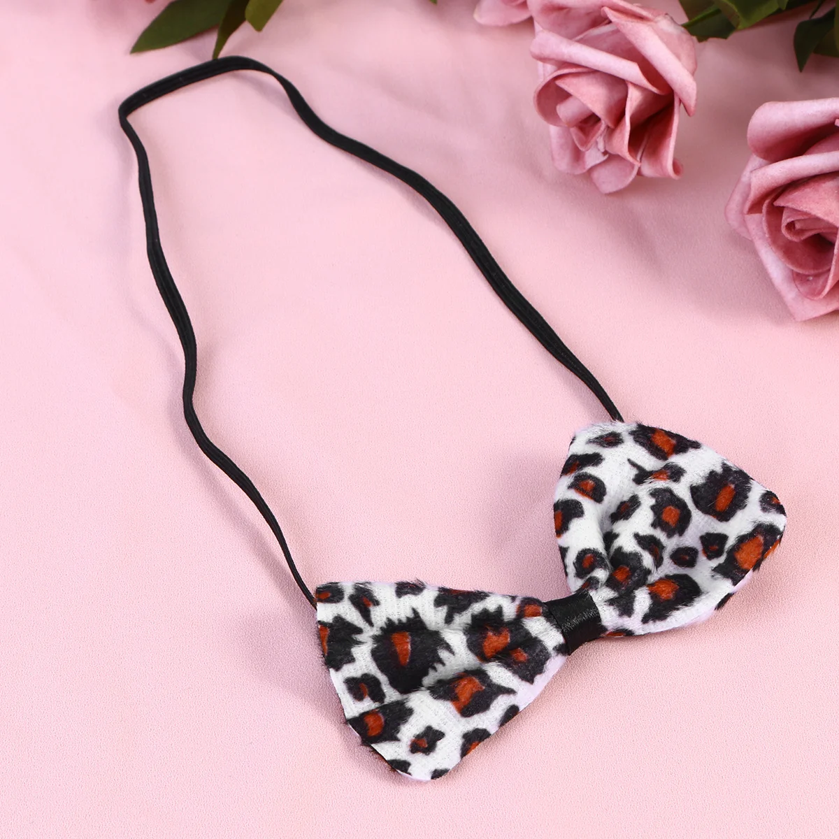 3 pezzi set cosplay per gatti per bambini fascia per capelli coda di papillon fascia elastica costume da festa con stampa leopardata bianca per bambini in stile cartone animato in maschera