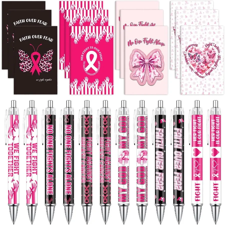 

Breast Cancer Awareness Gifts Set 24 Pcs Pink Ribbon Ballpoint Pens with Inspiratiol Hope Notebooks Breast Cancer Survivor Gift