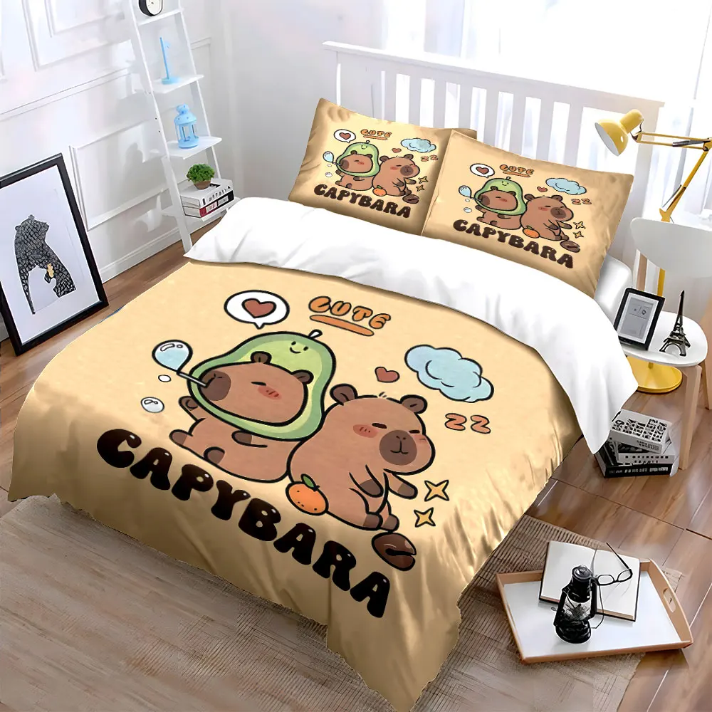 Cute capybara cartoon illustration Duvet Cover Set with 3D Printing Design Soft Polyester Bedding Set All-Season Comfort