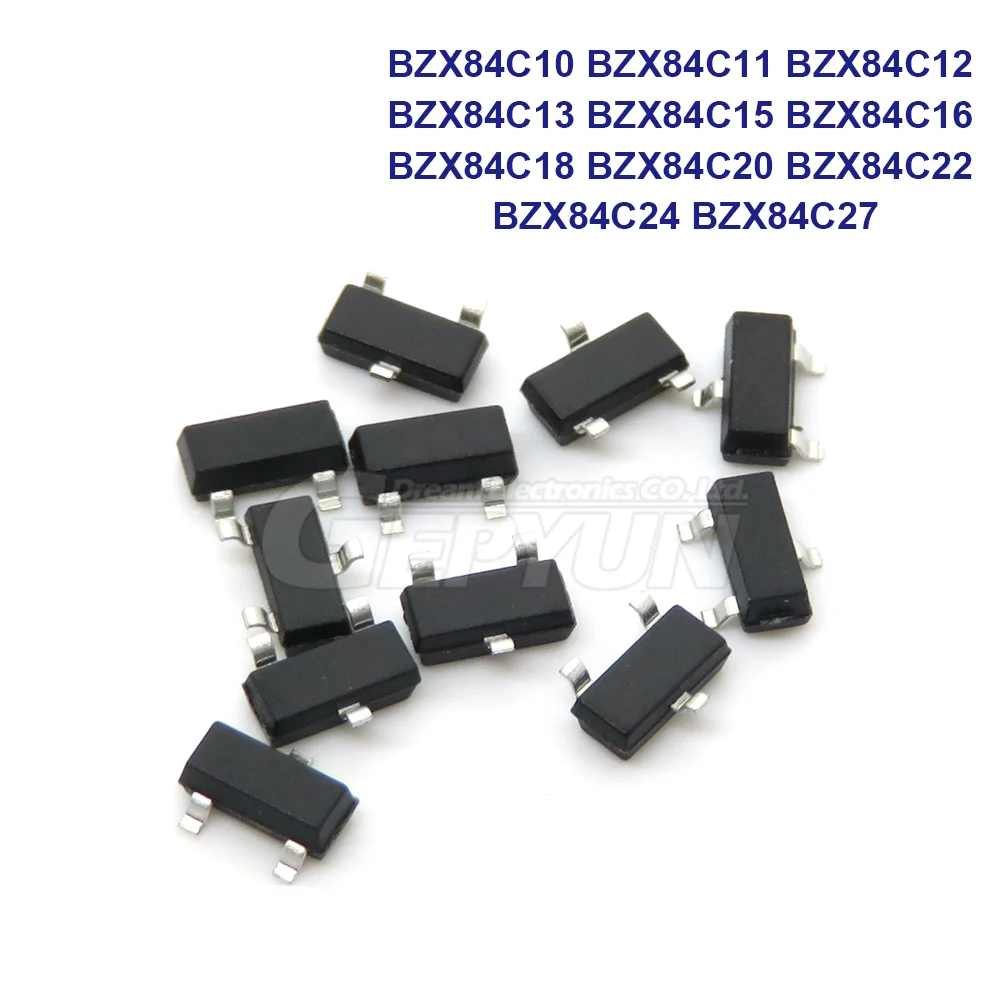 100pcs BZX84C10 BZX84C11 BZX84C12 BZX84C13 BZX84C15 BZX84C16 BZX84C18 BZX84C20 BZX84C22 BZX84C24 BZX84C27 Zener Diode