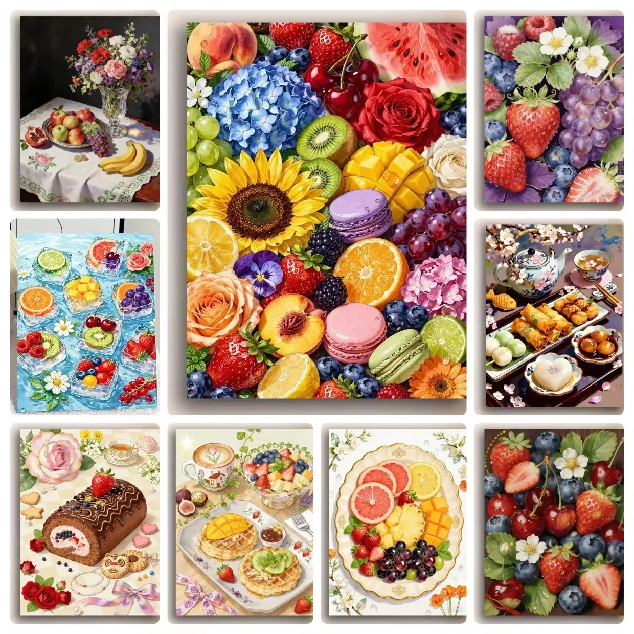 Digital Oil Painting By Numbers Fruit Berry Dessert on Canvas Home Decor for Living Room Bedroom Handmade DIY Gift