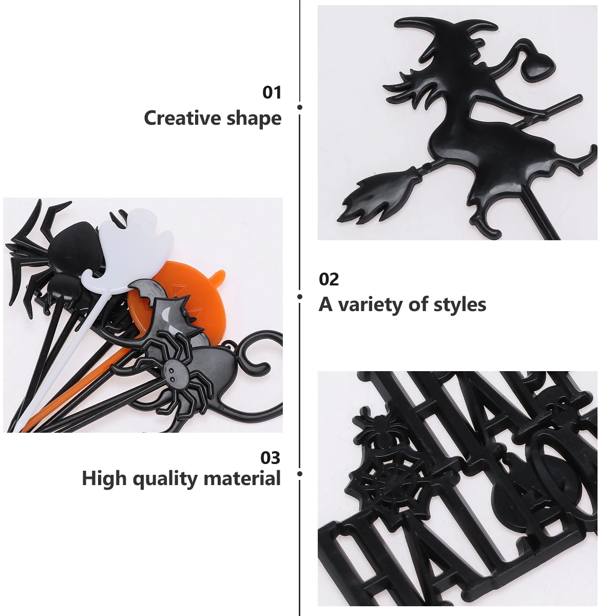 

40Pcs Halloween Party Picks Plastic Pumpkin Bat Spider Fruit Picks Cupcake Decoration Supplies for Halloween Birthday Holiday