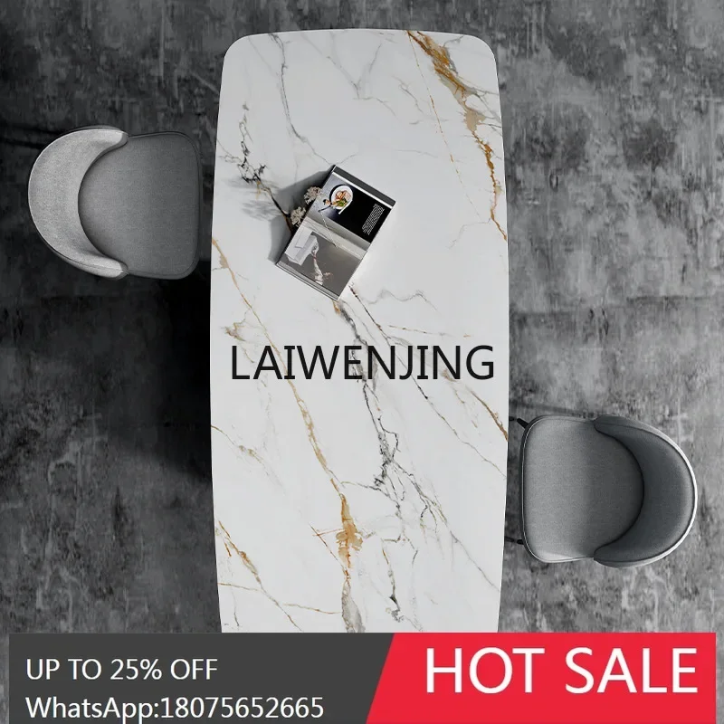 

T9-Italian creative dining table high-end living room household metal rectangular exquisite rock slab dining table