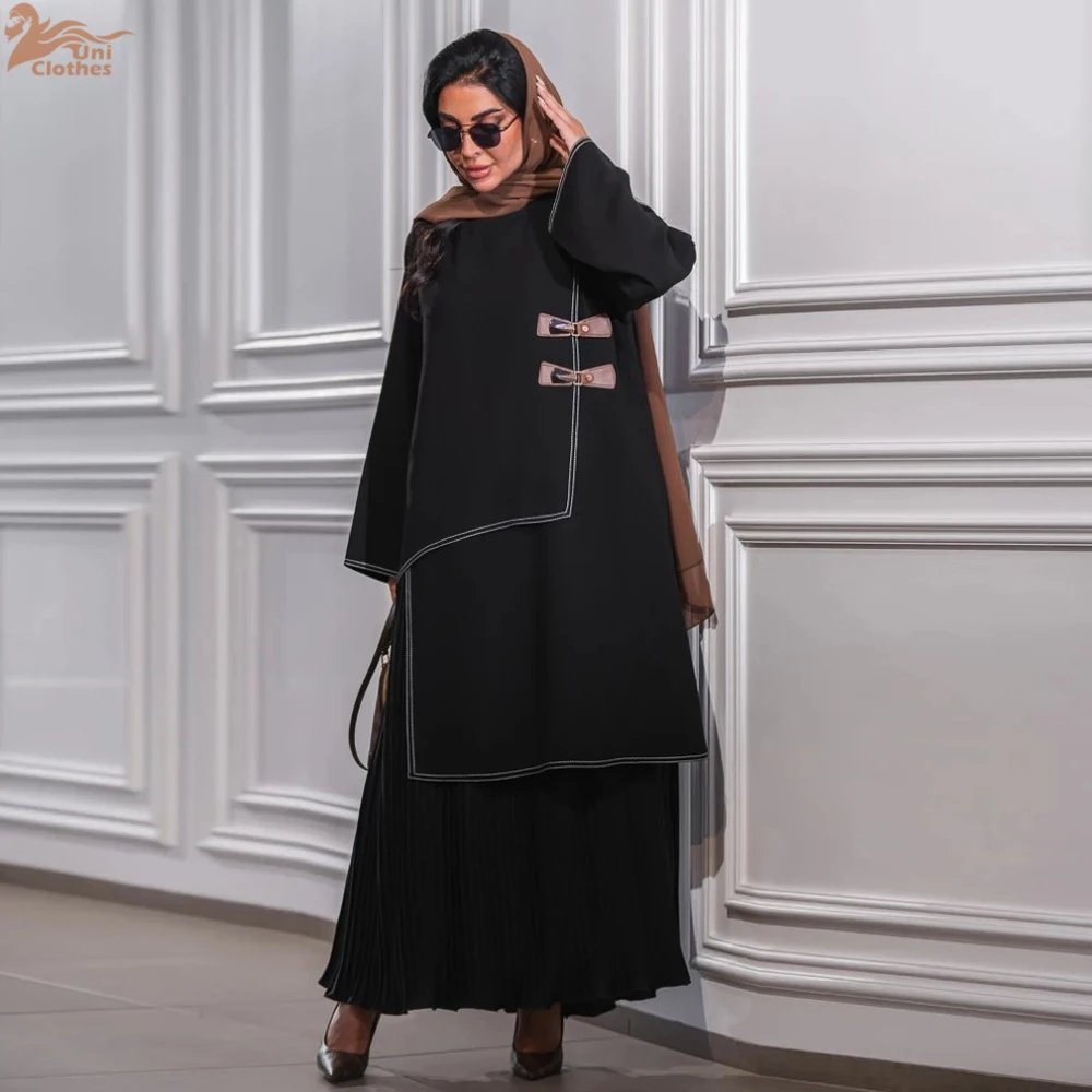 

Мусульманское плиссированное платье с юбкой, Дубай, модный кафтан Абая с круглым вырезом, марокканский женский кафтан