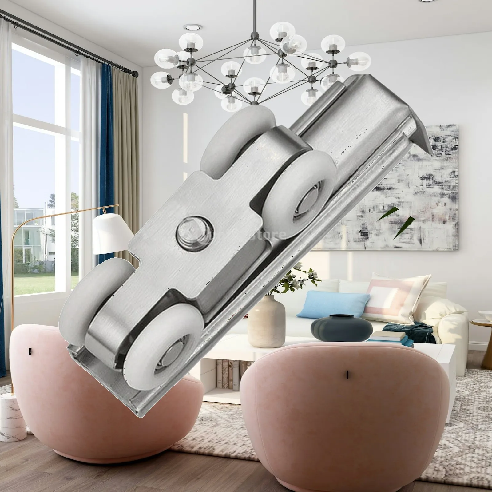 Wear Resistant Sliding Door Roller Replacement Part with Nylon Wheels and Silver Steel Frame for Electric Sliding Door Track