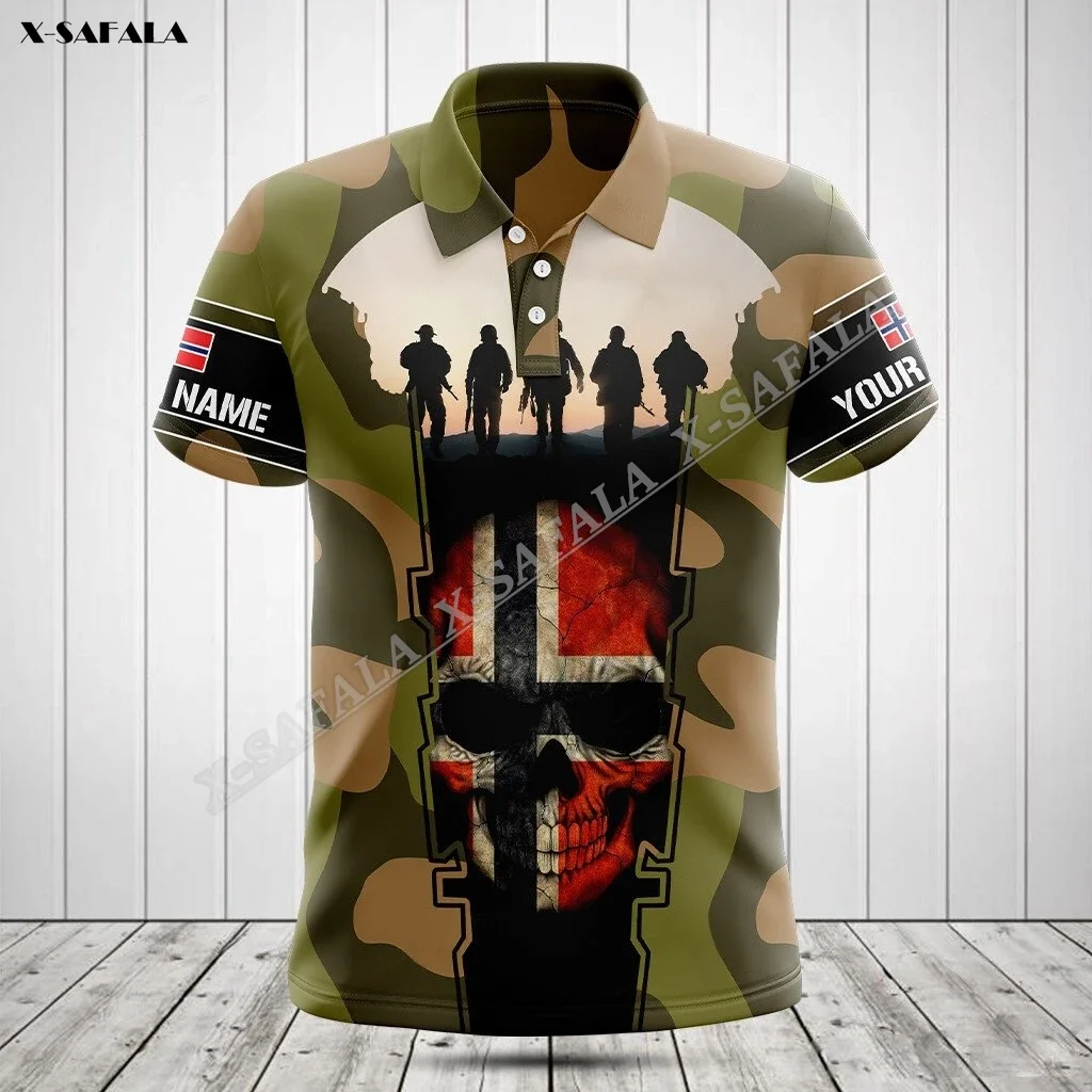 Norway Camo Army Flag Europe Veteran 3D Print Cosplay For Men Clothing Polo Shirt T-Shirts Top Short Sleeve Tee Breathable