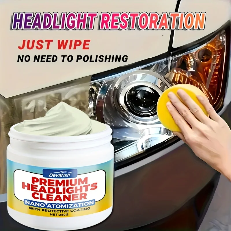 1pc 250g Car Headlight Restoration - Nano Ceramic Technology, Wipe Once to Remove Yellowing & Enhance Brightness