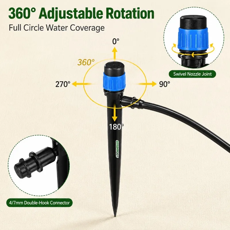 360 Degree Garden Sprinkler Nozzle PP 30pcs Adjustable Drip Emitters 18CM Water Drippers For Hose Tubing Irrigation System Kit