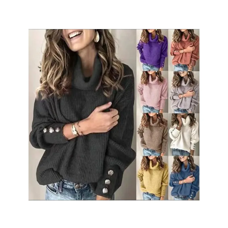 

2023 Autumn/Winter New Solid High Neck Sweater Women's Loose Large Size Knit Classic Versatile Sweater Pullover