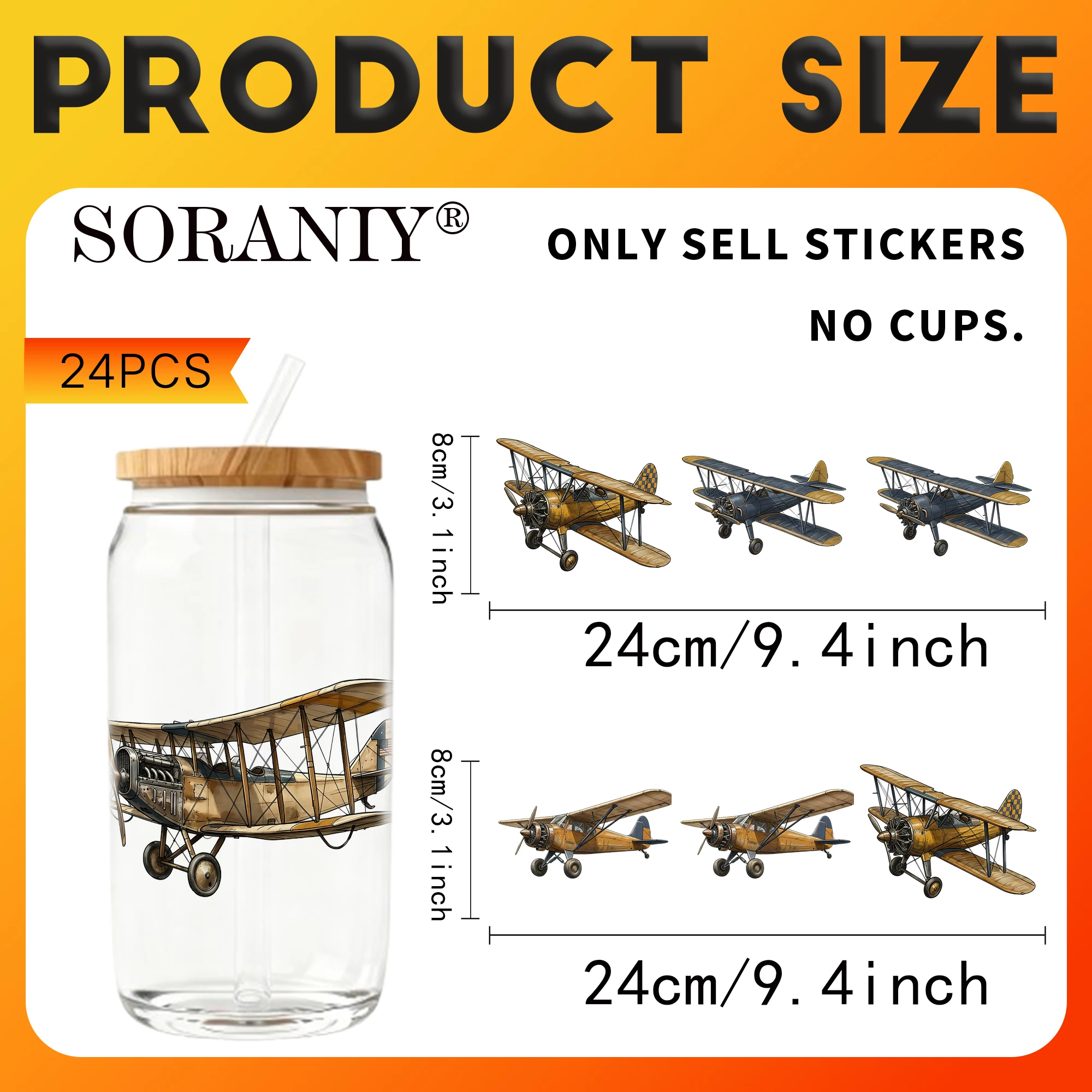 UV DTF Transfer Stickers - 24Pcs/Set Propeller Airplane Theme UV DTF 16OZ DIY Transfer Stickers