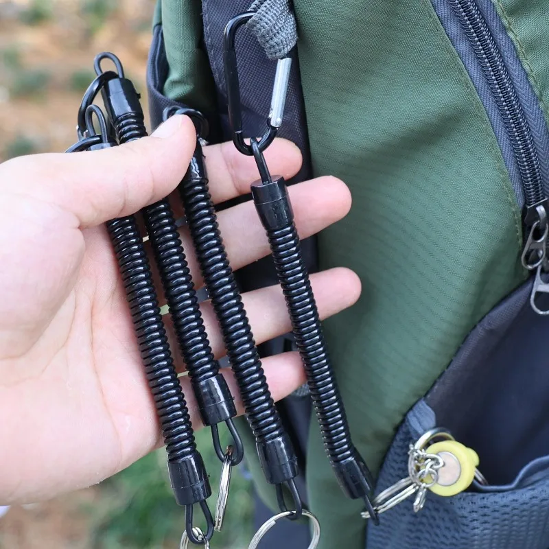 Retractable Coiled Spring Anti‑Lost Lanyard Keychain with Keyring Carabiner High Elastic Safety Tether for Fishing Pliers Tools