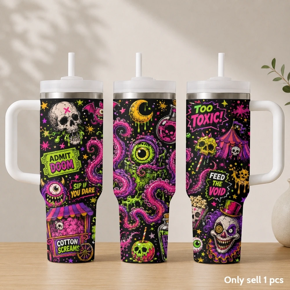 Gothic dark print Vacuum Flasks 40oz Stainless Steel Insulated Tumbler with Handle & Straw Leakproof Travel Mug