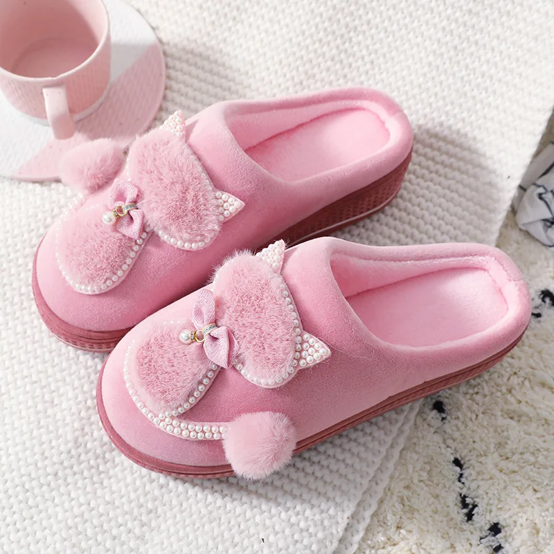 Women Cotton Slippers Cute Cat Slippers Ladies Platform Indoor Shoes For Women Winter Slippers Home Slippers Female Warm Shoes