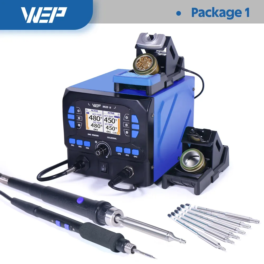 WEP 992D-II 2 In 1 LCD Display Micro Hot Air Pencil Precision C210 Soldering Iron Rework Station