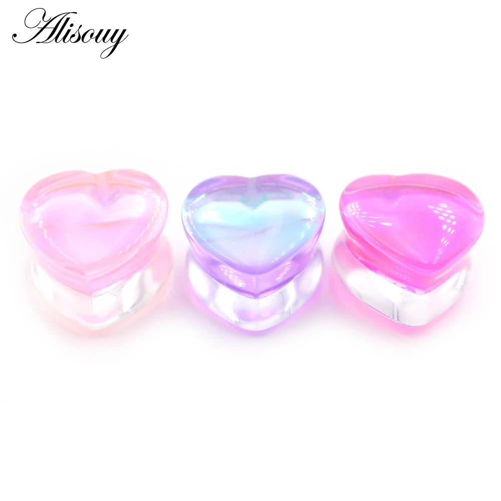 Alisouy 1PC Pink Purple Love Heart Transparent Glass Ear Tunnel Plugs Expanders Stretcher Gauges Earrings Piercing Body Jewelry