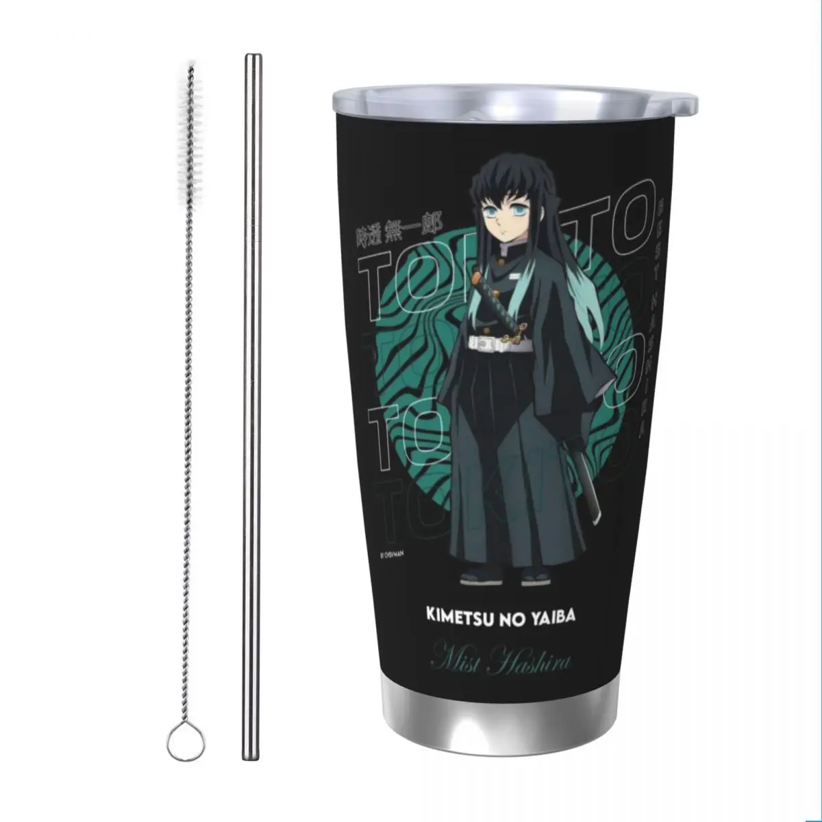 Muichiro Tokito Demon Slayer 20oz Stainless Steel Car Mug Straw Thermal Iced Travel Cup Vacuum Insulated Coffee Hot Cup