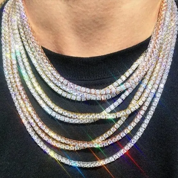 アクセサリー Glitter iced out chain 3mm 50cm 3MM 4MM 5MM 5A Cubic Zirconia CZ Tennis Chain Necklace High
