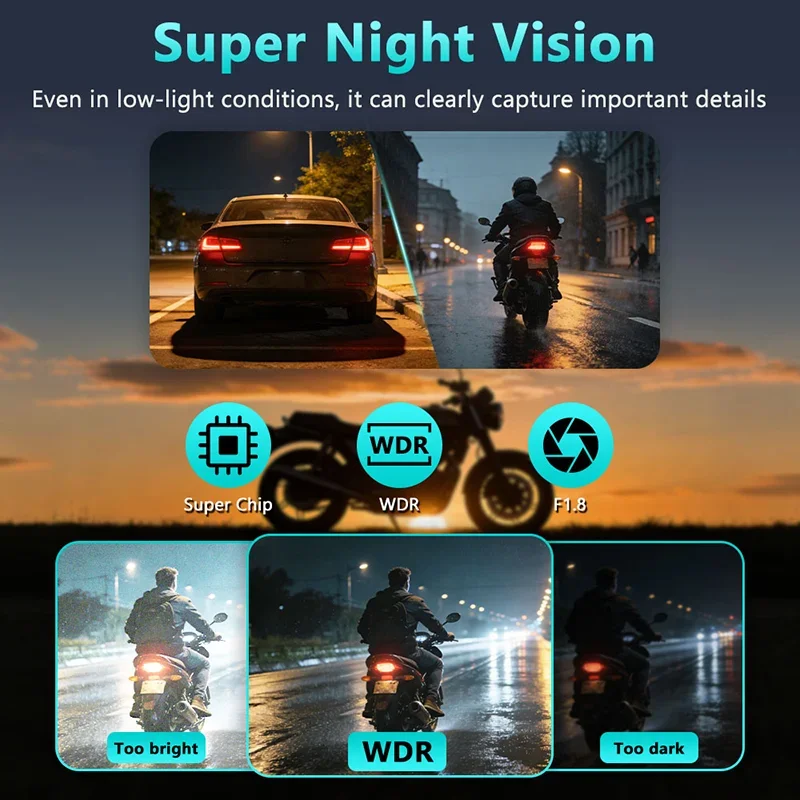 2K HD WiFi Motorcycle DVR Waterproof IP66 Dash Cam 170 Degree Wide Angle Loop Recording HD Video Camera WiFi Dashcam view 3
