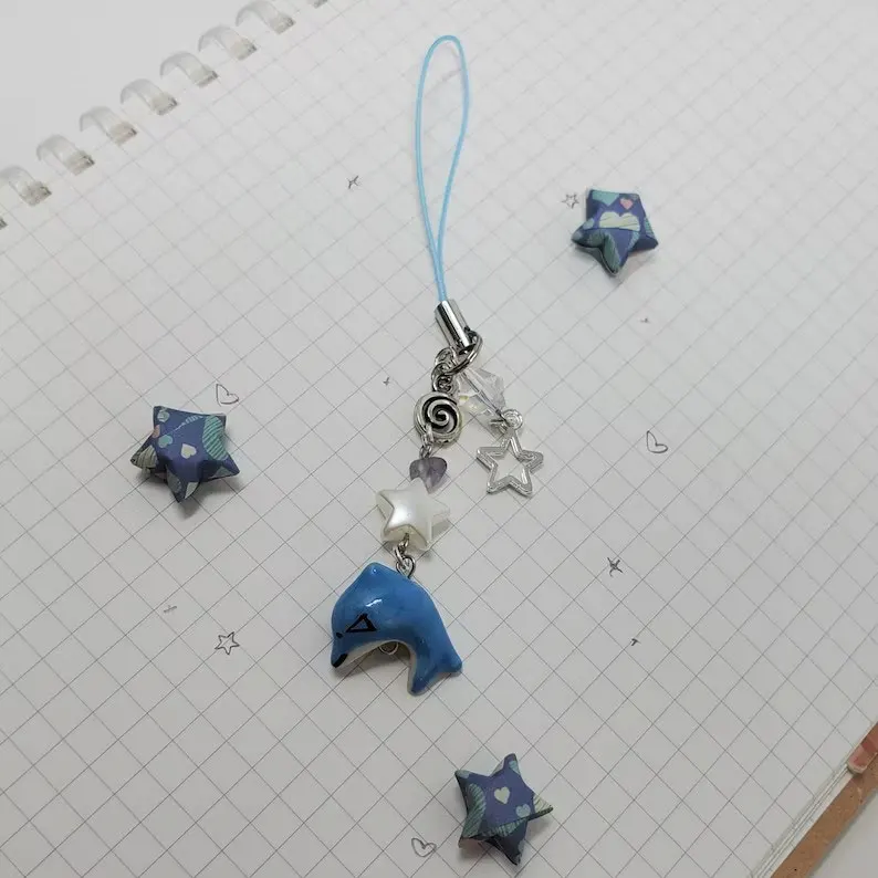 Ceramic fish beaded keychain, Y2K mobile phone chain cute ocean keychain - view 3