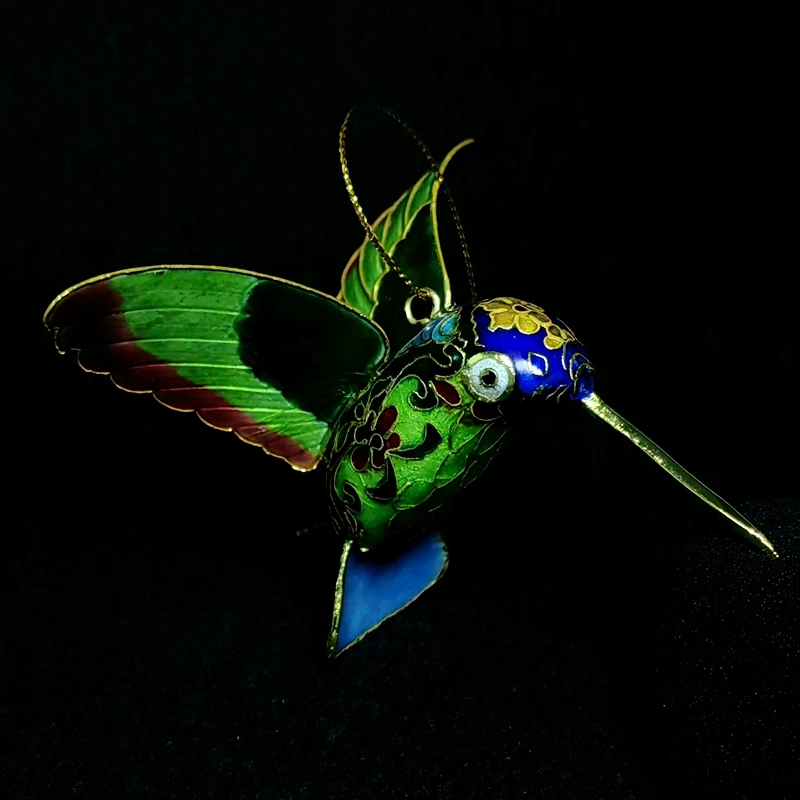 YIZHU CULTUER ART Size 9.5×9 cm Chinese Old Beijing Cloisonne Pretty Hummingbird Bird Statue Decoration Gift Collection