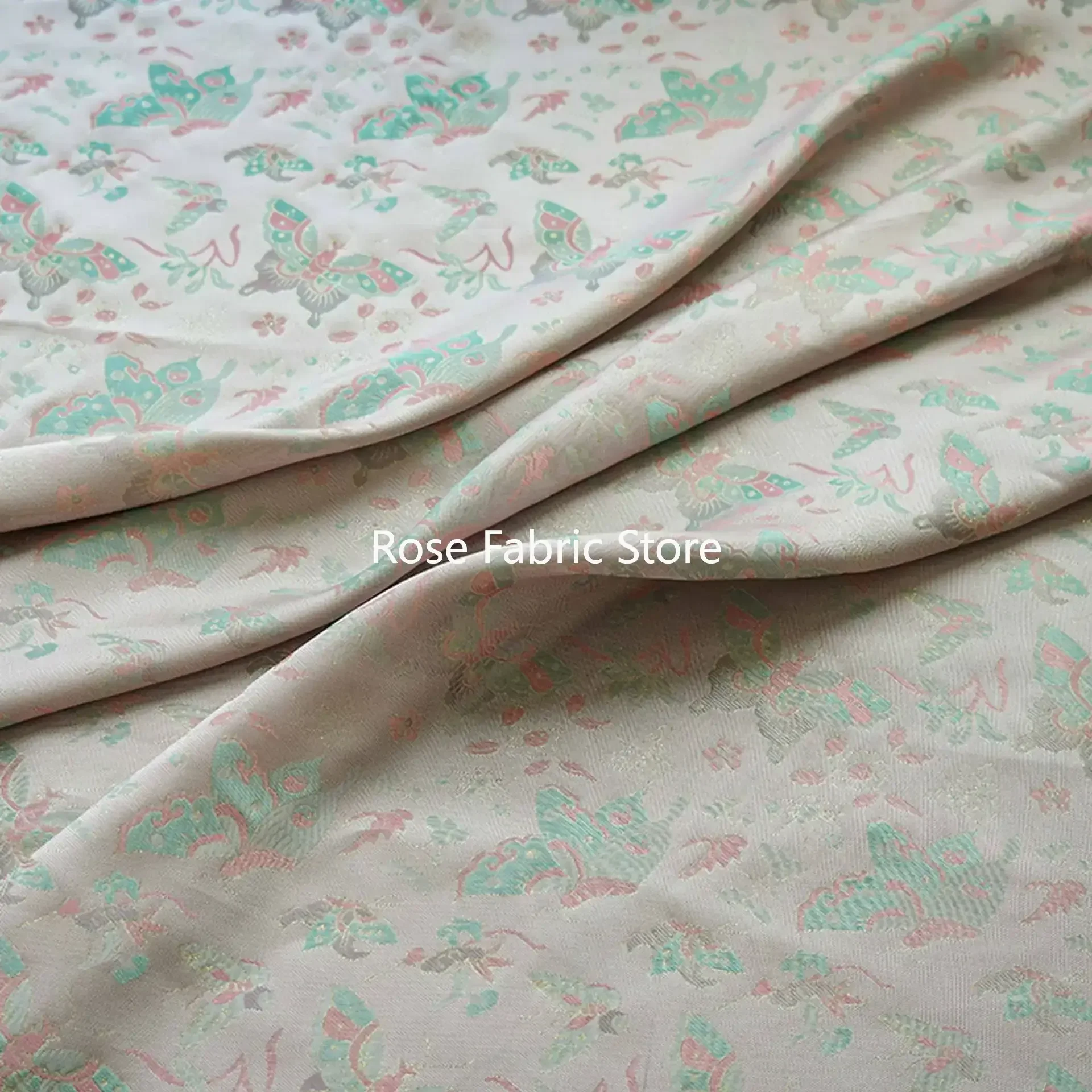 1 Meter Chinese Style Silk Butterfly Yarn Dyed Jacquard Fabric Ancient Cheongsam Dress Stage Clothing Diy Sewing Fabric