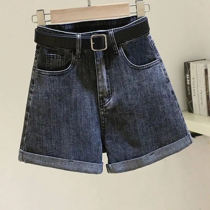 Slimming High Waist Wide Leg Jeans Shorts Women's Summer Thin INS Style Korean Version Casual Cuffed A-Line Hot Pants