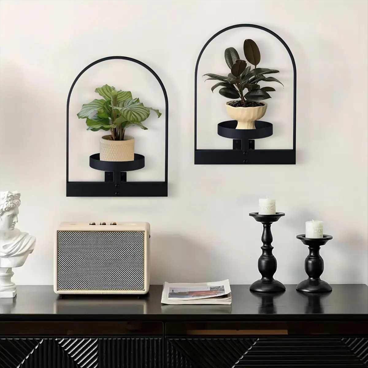 (ABAB) 2Pcs Wall Plant Holder ,Wall Planter,Window Plant Shelf Picture Frame Metal Plant Holder Ease of Modern Style
