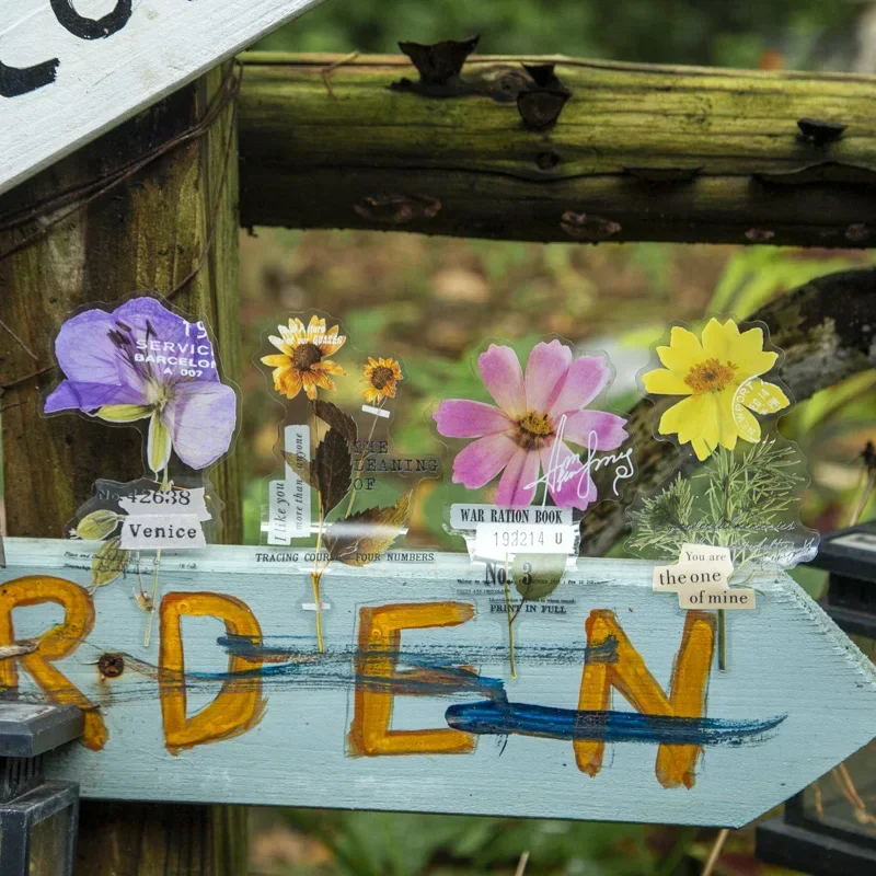 10 قطع القرطاسية الزخرفية كتيب الزهور شفافة الزهور المجففة PET المواد سجل القصاصات ملصقات النبات 167*98 مللي متر #4