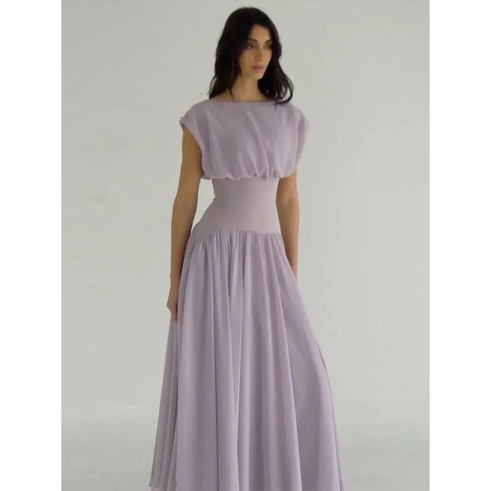 

Ele Vintage Pleated Waistcinching Par Long Dr for Women Sli Chic Maxi Dr Ideal for Special Ocns