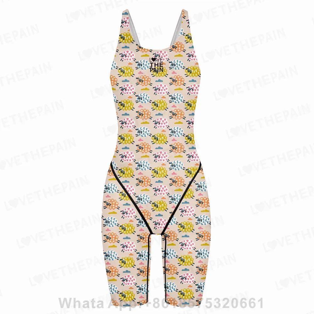 Girl Training Racing Swimwear Girl One Piece Competitive Swimsuits Summer Pool Professional Competition Knee Length Bodysuits