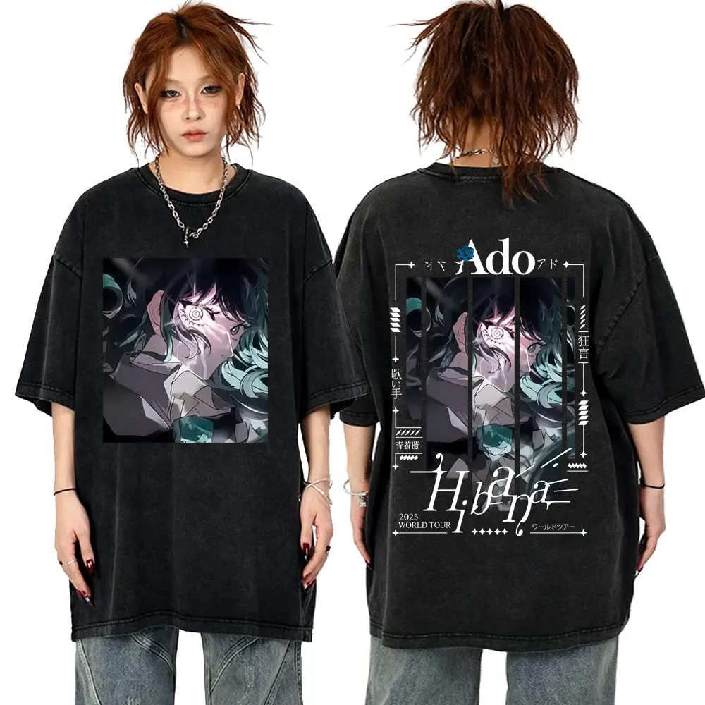 

Ado World Tour 2025 Hibana Washed Vintage T-shirts Men Women Clothing Fashion Japanese Style Streetwear Man Cartoon Manga Tshirt