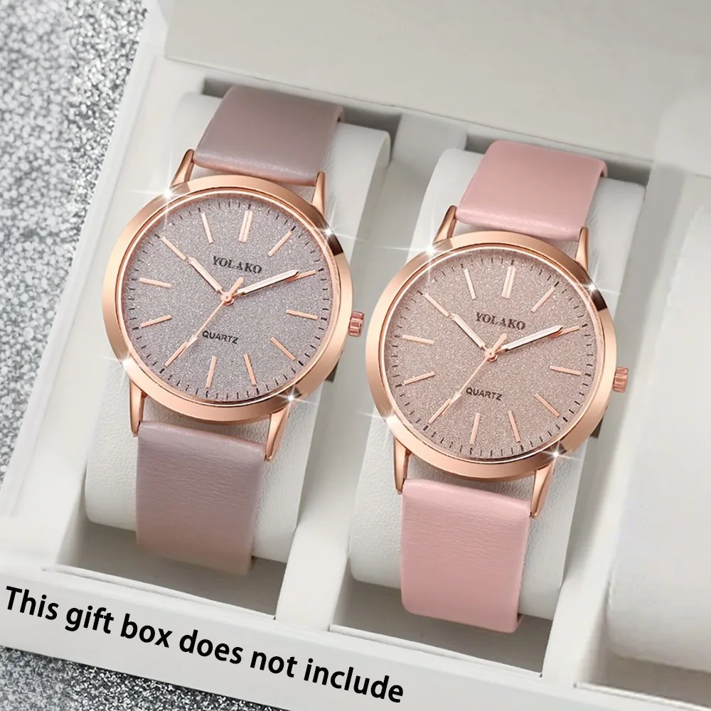 2Pcs /Set of Women's Fashion Watches, PU Leather Straps, Quartz Movement, Exquisite Watches | Elegant Watches | Jewelry Sets