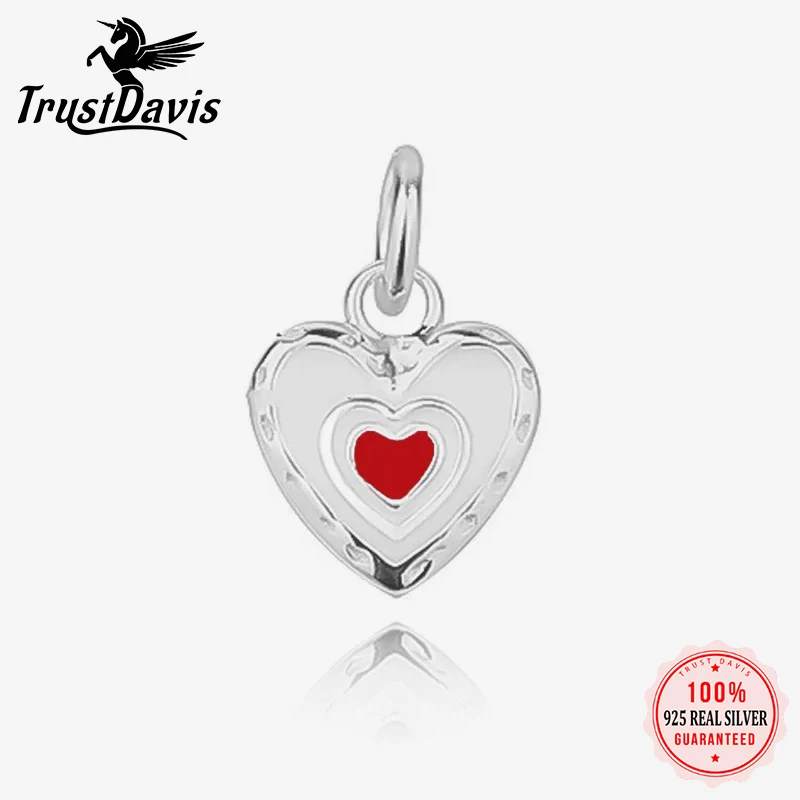 TrustDavis Real 925 Sterling Silver Romantic Drop Glue Heart Handmade DIY Necklace Bracelet Jewelry Accessories Party DZ1204