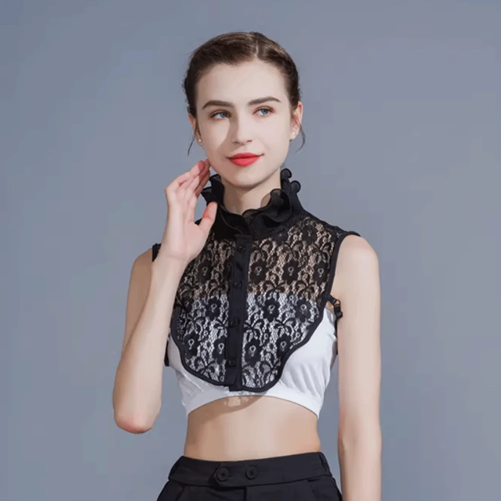 Elegant Detachable Fake Collar Easy To Match Hollow Flower Lace Lapel Half Shirt Victorian Collar White Black