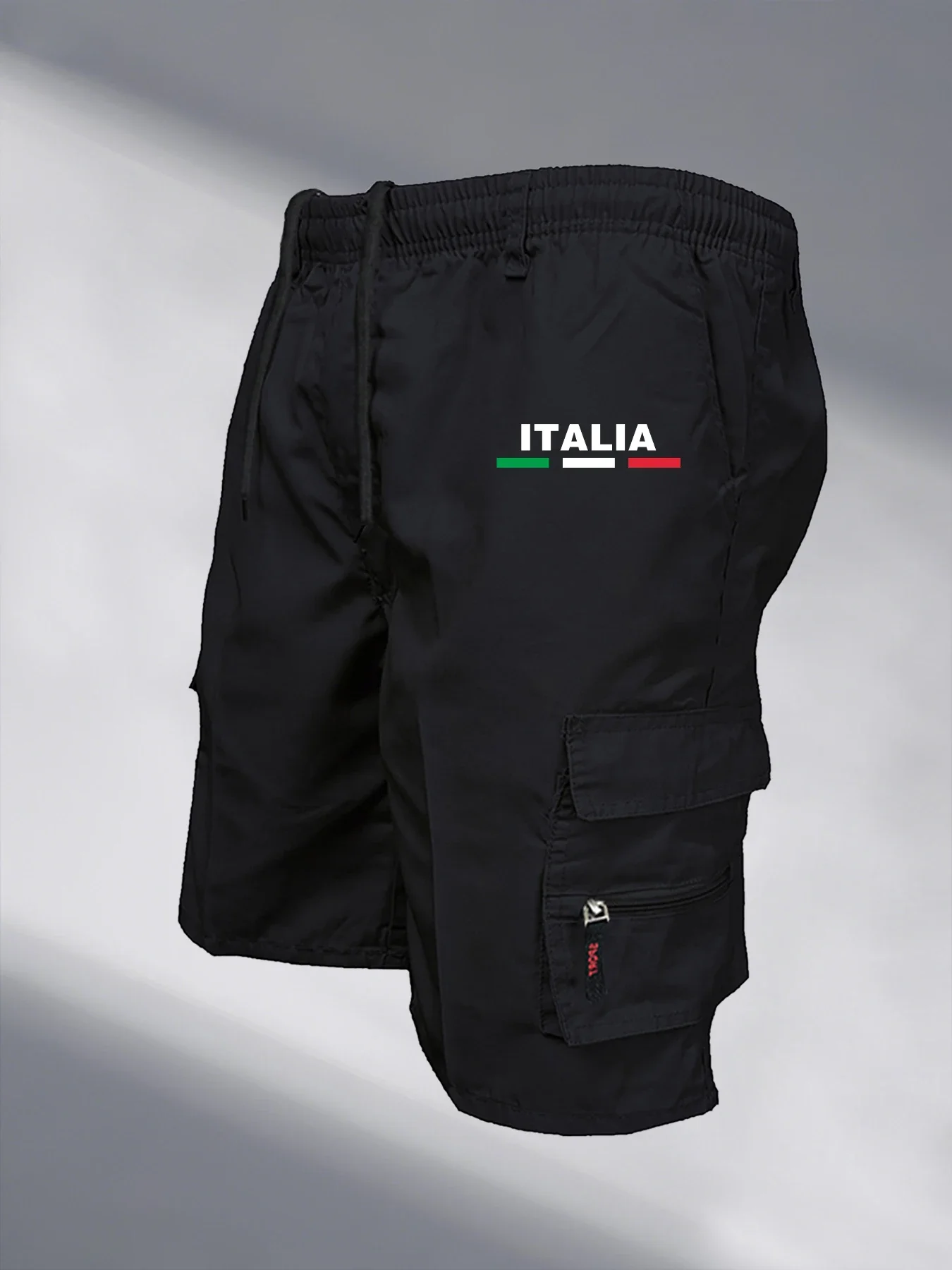 

Men's Casual Shorts Italy Letter Print Cargo Shorts Summer Quick Dry Tactical Multi-Pocket Hunting Fishing Knee Length Trousers