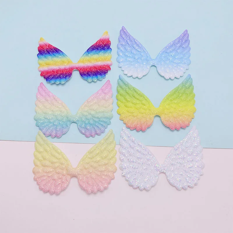 30Pcs 6*4.5CM Shiny Angel Wing Padded Appliques For Children Hat Sewing DIY Headband Hair Clip Accessories Patches