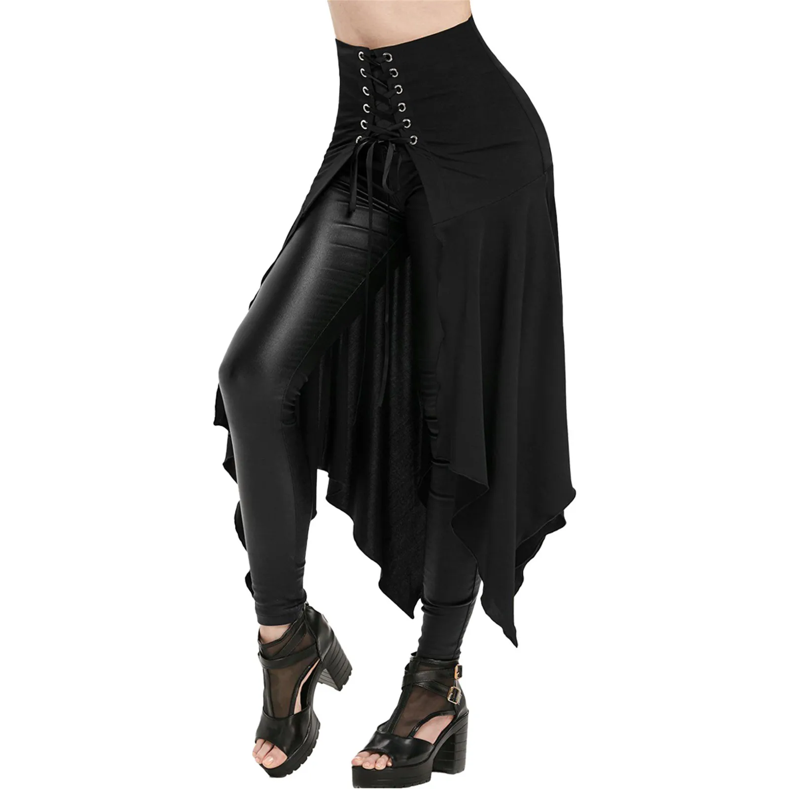 Medieval Vintage Irregular Black High Waist Skirt Women's Fashion Front Slits Punk Steampunk Halloween Gothic Cosplay Costume