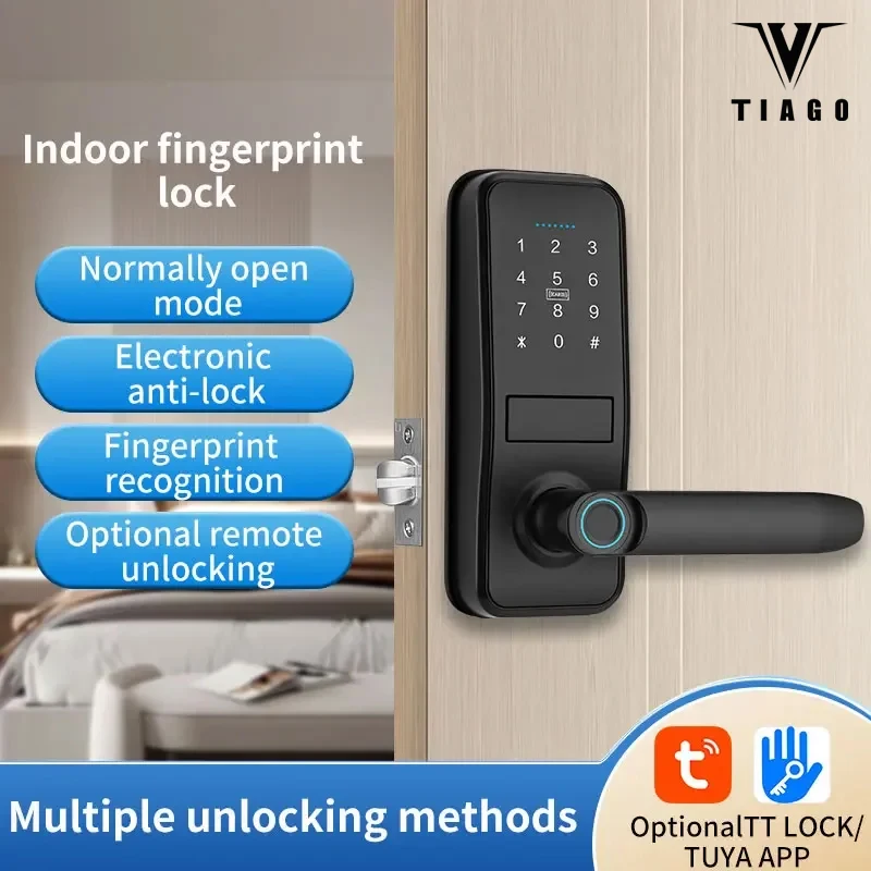 

TIAGO P12 Tuya Waterproof Smart Door Lock TTLock App Digital Fingerprint Card Password Key Outdoor Electronic Wooden doors Lock