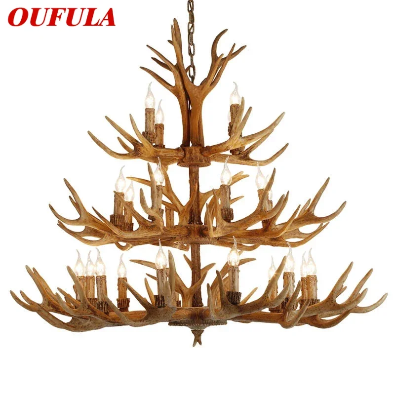 

OUFULA American Retro Deer Antlers Chandelier Hotel Lobby Cafe Shop Clothing Exhibition Hall Villa Clubh Homestay Pendant light