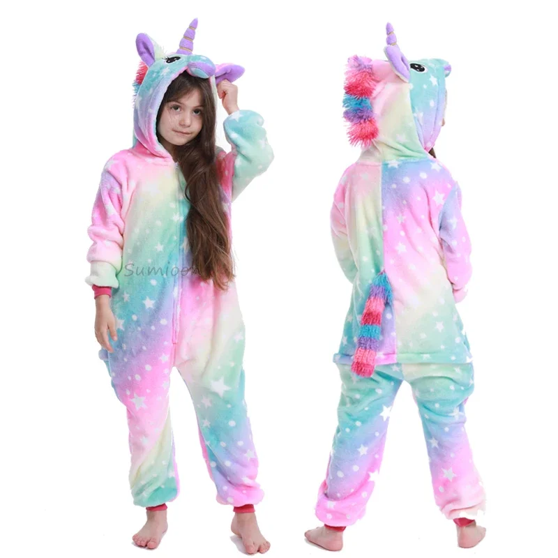 Kids Kigurumi Unicorn Pajamas Cat Children Baby Animal Overalls Jumpsuit Onesie One-Piece Sleepwear Girls Cosplay Pyjama Costume