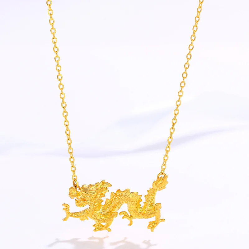 

Luxury 24K 9999 Pure Gold real gold Men's and Women's Zodiac Dragon Pendant Pan Dragon Necklace