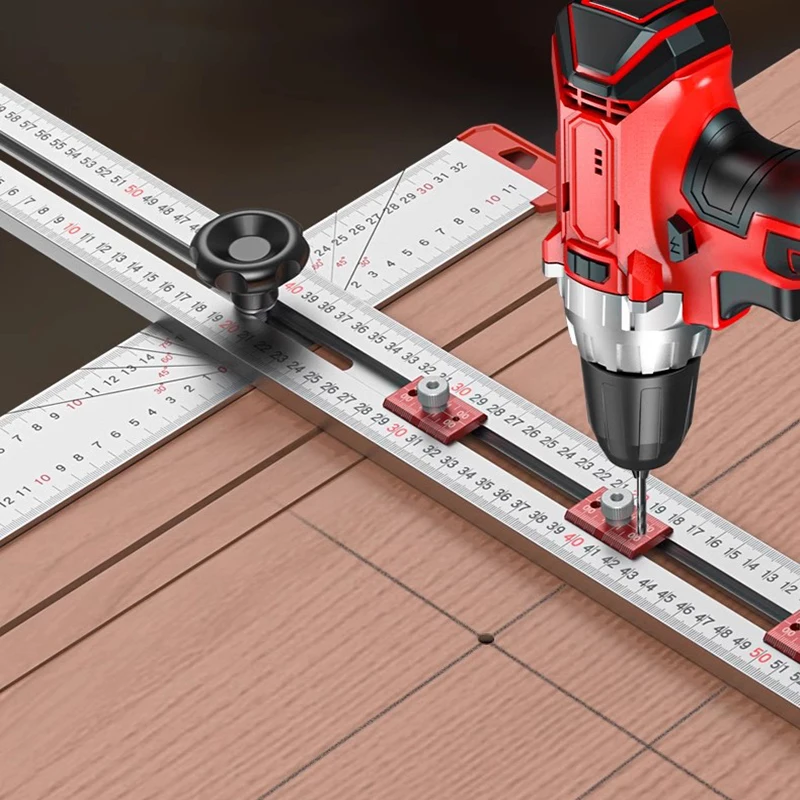 

Деревообрабатывающая линейка 2-в-1 для позиционирования отверстий, Т-образная линейка, многофункциональная угловая линейка, маркировочный инструмент из алюминиевого сплава