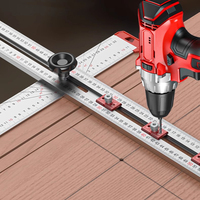 Woodworking 2-in-1 Punching Positioning Ruler T-Shaped Ruler Multifunctional Angle Ruler,Aluminum Alloy Marking Measuring Tool