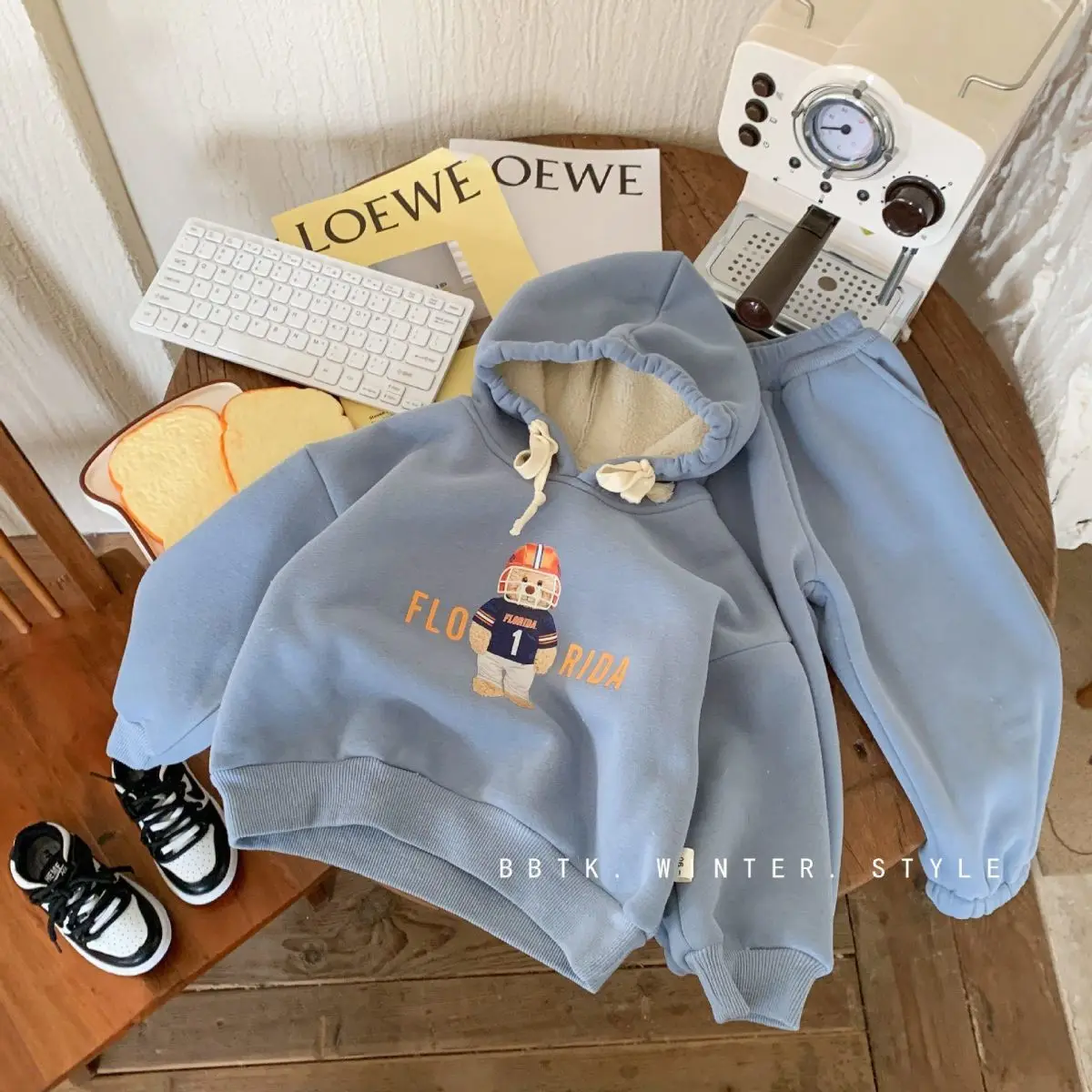Bear Pullover Hoodie Toddler Baby Top Kid Fall Causal Long Sleeve Sweatshirt Children Girl Fleece Thicken Sweater Sweatpants Set